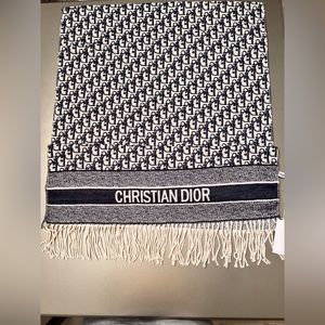 DIOR OBLIQUE Navy Blue Cashmere Scarf